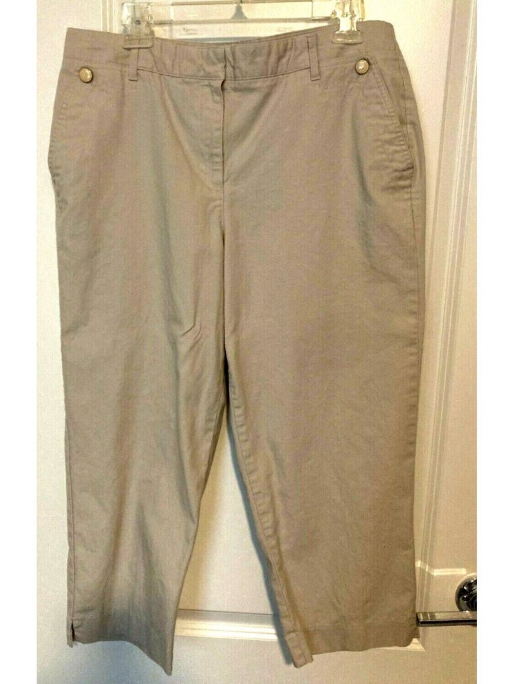 TALBOTS HERITAGE KHAKI FLAT FRONT SKIMMERS PANTS - SIZE 14